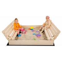 SAND TROPIC Drevené pieskovisko s lavičkami a príslušenstvom 100x100 cm (prírodné)