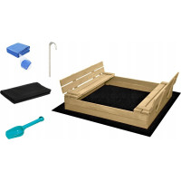 SAND TROPIC Drevené pieskovisko s lavičkami a príslušenstvom 100x100 cm (prírodné)