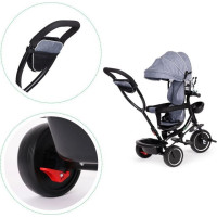 ECOTOYS Trojkolka so strechou a vodiacou tyčou sivá