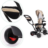 ECOTOYS Trojkolka so strechou a vodiacou tyčou béžová