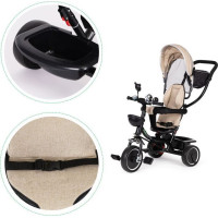 ECOTOYS Trojkolka so strechou a vodiacou tyčou béžová