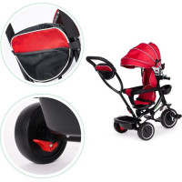 ECOTOYS Trojkolka so strechou a vodiacou tyčou červená