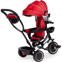 ECOTOYS Trojkolka so strechou a vodiacou tyčou červená