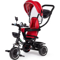 ECOTOYS Trojkolka so strechou a vodiacou tyčou červená