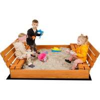 SAND TROPIC Drevené pieskovisko s lavičkami a príslušenstvom 146x137 cm (impregnované)