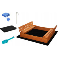 SAND TROPIC Drevené pieskovisko s lavičkami a príslušenstvom 146x137 cm (impregnované)