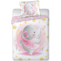 Detské bavlnené obliečky do postieľky 135x100 cm CUDDLES - Sloník - ružové