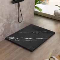 Sprchová SMC vanička REA MAGNUM CARRARA BLACK 90x90 cm - imitácia kameňa - čierna