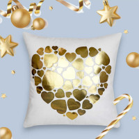 Obliečka na vankúš GOLD LOVE VELVET Hearts 40x40 cm - biela/zlatá