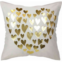 Vankúš GOLDEN LOVE VELVET Hearts 40x40 cm - biely / zlatý