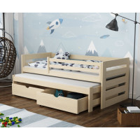 Detská posteľ z masívu borovice JOLANA s prístelkou a šuplíkmi - 200x90 cm - PRÍRODNÁ BOROVICA