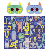Petit Collage Puzzle príšerky 100 ks s 3D okuliarmi