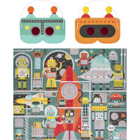 Petit Collage Puzzle roboti 100 ks s 3D okuliarmi