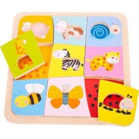 Bigjigs Toys Drevené vkladacie puzzle 9 zvieratiek