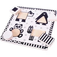 Bigjigs Toys Drevené vkladacie puzzle čiernobiele tvary 1
