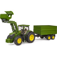Bruder Traktor John Deere 7R 350 s čelným nakladačom a tandemovým prepravným prívesom