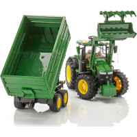 Bruder Traktor John Deere 7R 350 s čelným nakladačom a tandemovým prepravným prívesom