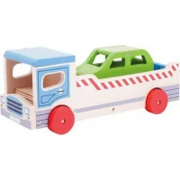 Bigjigs Toys Drevené odťahové auto s osobným autom