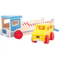 Bigjigs Toys Drevené odťahové auto s osobným autom
