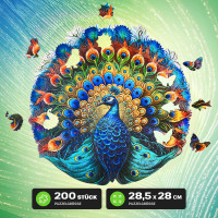 EscapeWelt Drevené luminiscenčné puzzle Páv 200 dielikov