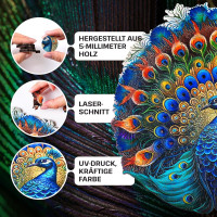 EscapeWelt Drevené luminiscenčné puzzle Páv 200 dielikov