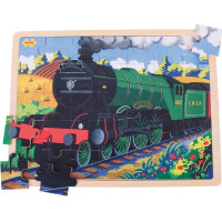 Bigjigs Toys Drevené puzzle historický vlak Flying Scotsman 35 dielikov