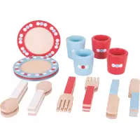 Bigjigs Toys Drevený jedálenský servis s bodkami