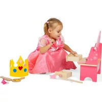 Bigjigs Toys Drevený kozmetický stolík ružový