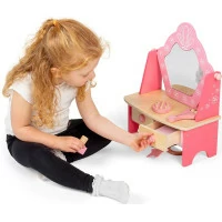 Bigjigs Toys Drevený kozmetický stolík ružový