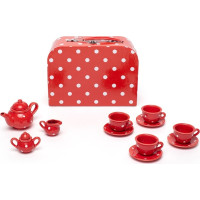Bigjigs Toys Červený bodkovaný čajový set