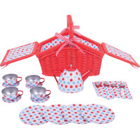 Bigjigs Toys Čajová bodkovaná sada v piknikovom koši