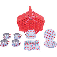 Bigjigs Toys Čajová bodkovaná sada v piknikovom koši