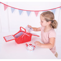 Bigjigs Toys Čajová bodkovaná sada v piknikovom koši
