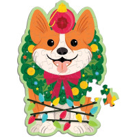 Mudpuppy Puzzle Vianončný pes Corgi s vôňou čečiny 48 dielikov