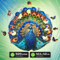 EscapeWelt Drevené luminiscenčné puzzle Páv 500 dielikov
