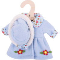 Bigjigs Toys Modrý kabátik s klobúčikom pre bábiku 28 cm