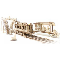 Ugears 3D drevené mechanické puzzle Mechanical Town električková linka
