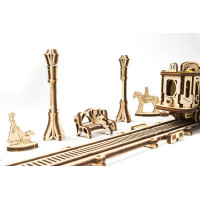 Ugears 3D drevené mechanické puzzle Mechanical Town električková linka