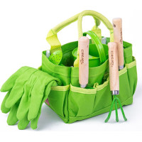 Bigjigs Toys Záhradný set náradia v plátennej taške zelený