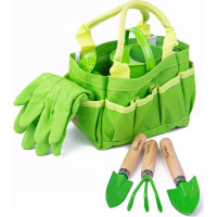 Bigjigs Toys Záhradný set náradia v plátennej taške zelený