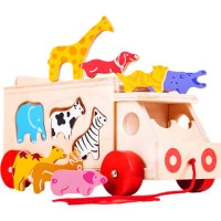 Bigjigs Toys Drevené auto so zvieratkami