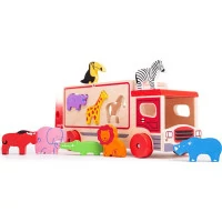 Bigjigs Toys Drevené auto so zvieratkami safari