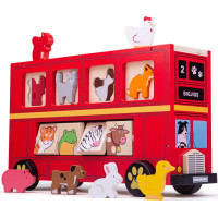 Bigjigs Toys Drevený autobus so zvieratkami