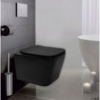 Závesné WC Rea Julio RIMLESS + Duroplast sedátko flat - čierne matné