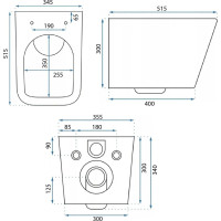 Závesné WC Rea Julio RIMLESS + Duroplast sedátko flat - čierne matné