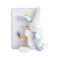 Doudou Darčeková sada - Hračka s úchytom na cumlík králiček 15 cm modrý