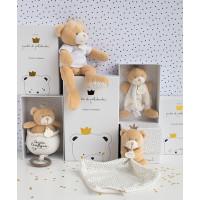 Doudou Darčeková sada - Hračka s úchytom na cumlík medvedík kráľ 15 cm