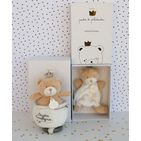 Doudou Darčeková sada - Hračka s úchytom na cumlík medvedík kráľ 15 cm