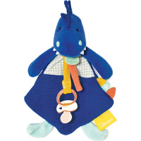 Doudou Darčeková sada - Hračka s úchytom na cumlík dinosaurus modrý 23 cm