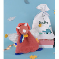 Doudou Darčeková sada - Hračka s úchytom na cumlík dinosaurus ružový 23 cm
